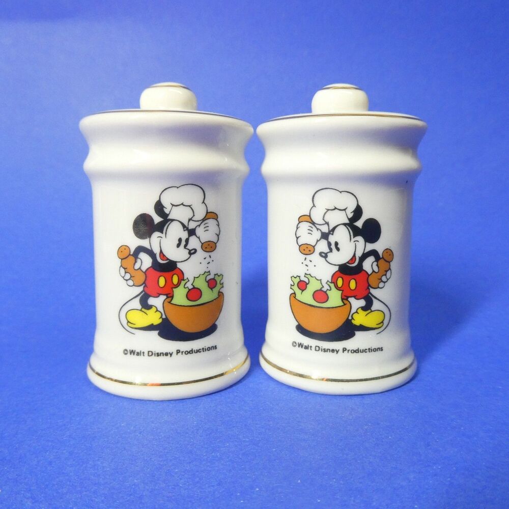 Mickey Mouse Salt & Pepper Shakers Set Ceramic Vintage Walt Disney Productions